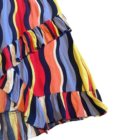 Plenty by Tracy Reese Rainbow Stripe Dress Surplice V-Neck Ruffle Size Small - Picture 3 of 11